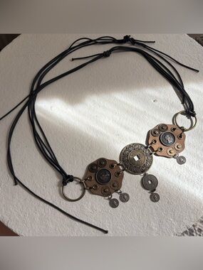 leather and cord belt with coin charms